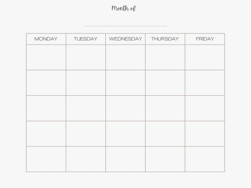 Free Monday through Friday Printable Calendar - Weekly and Monthly