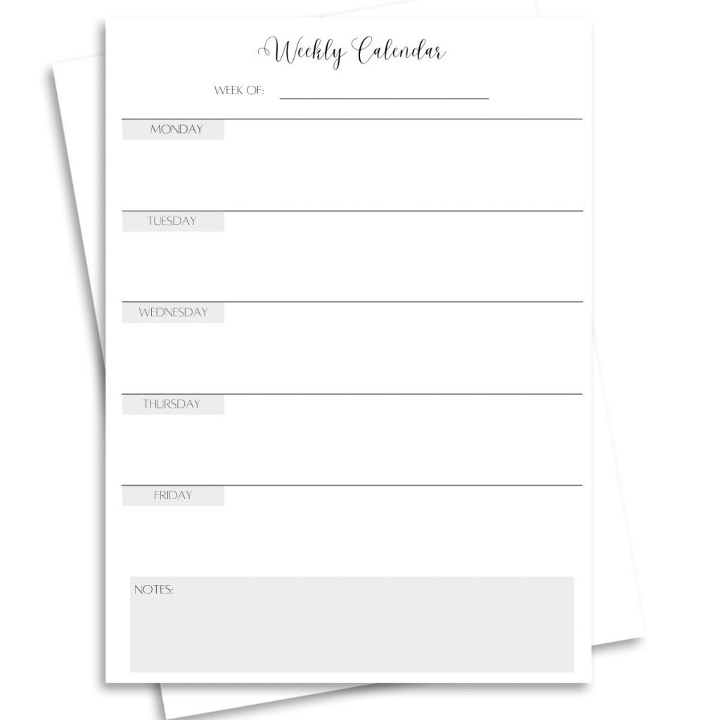 printable weekly calendar monday through friday