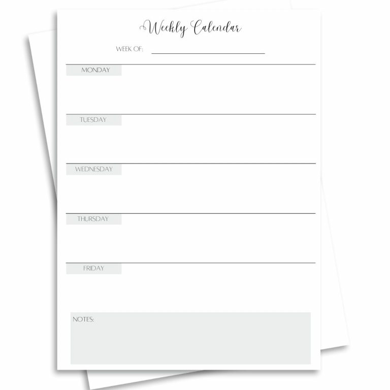 Free Monday through Friday Printable Calendar - Weekly and Monthly