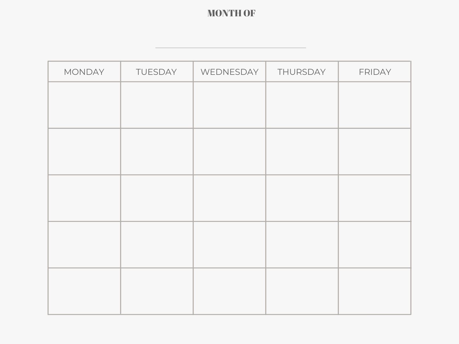 Free Monday through Friday Printable Calendar Weekly and Monthly