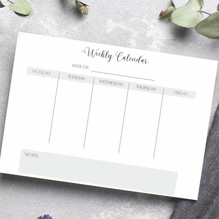 Free Monday through Friday Printable Calendar - Weekly and Monthly