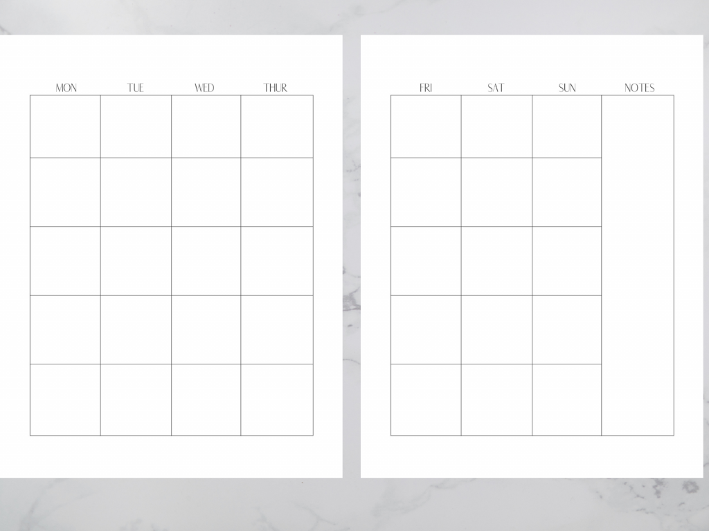 blank monthly calendar with days of the week starting on monday