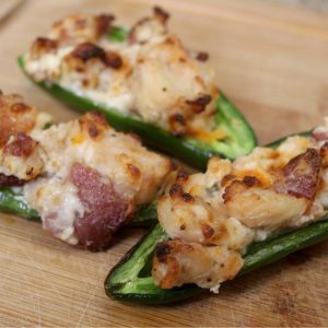 healthy air fryer jalapeno poppers on wooden cutting board