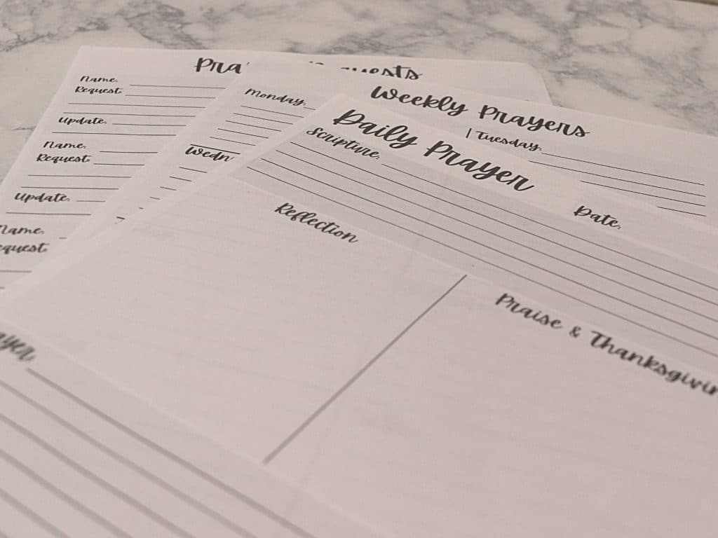 up close of free printable prayer pages to create your own prayer journal