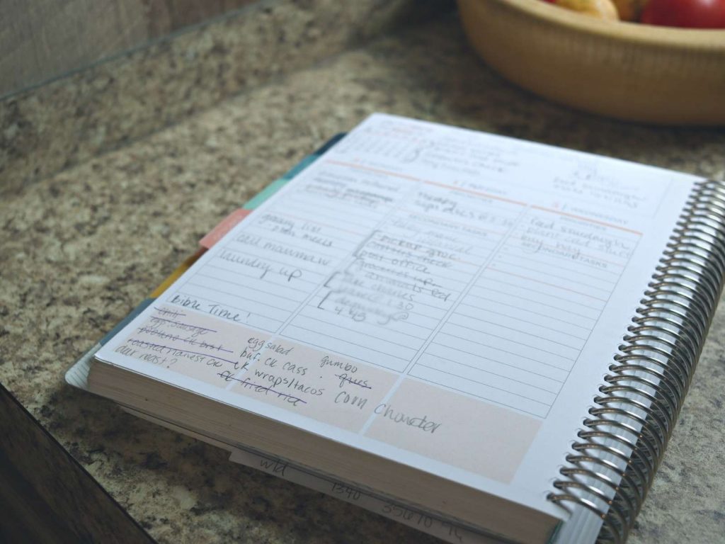 daily planner sitting on kitchen counter