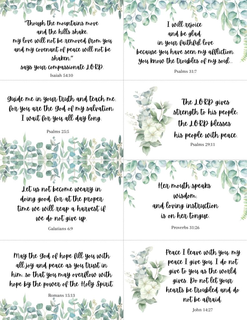 image of printable scripture cards with bible verses and floral watercolor designs