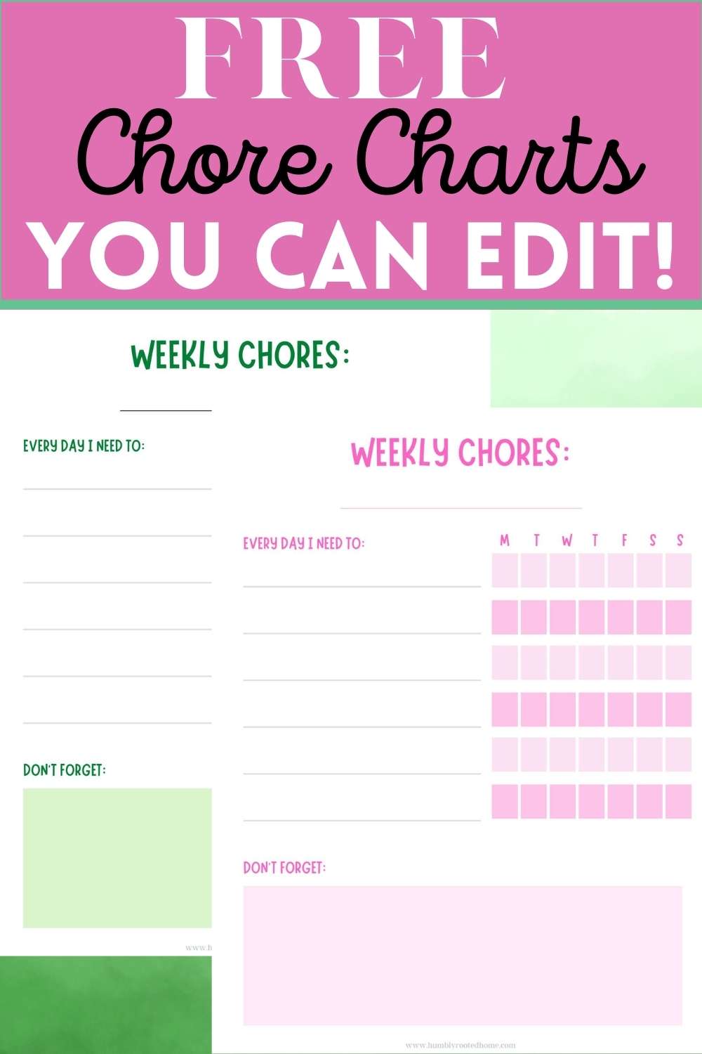 FREE Weekly Chore Chart for Kids that You Can Edit!