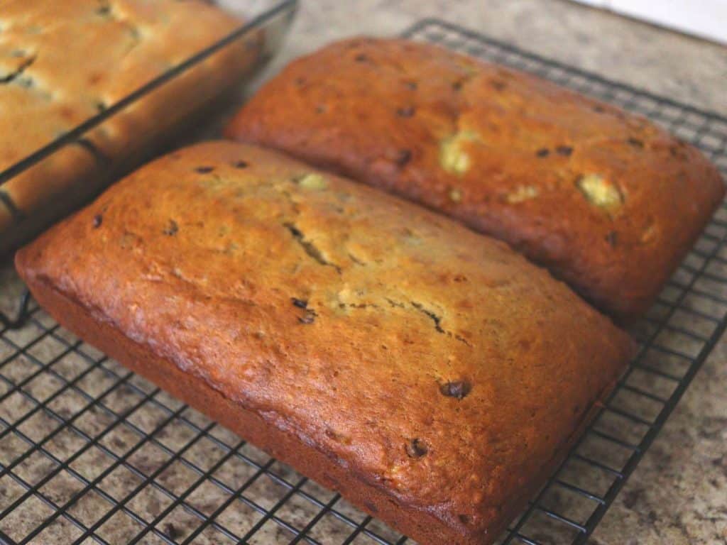 two loaves of chocolate chip banana bread