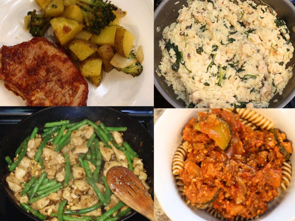 collage photo with four different meals cooked for dinner
