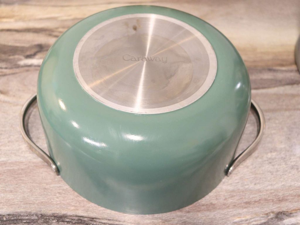 bottom of sage green caraway dutch oven