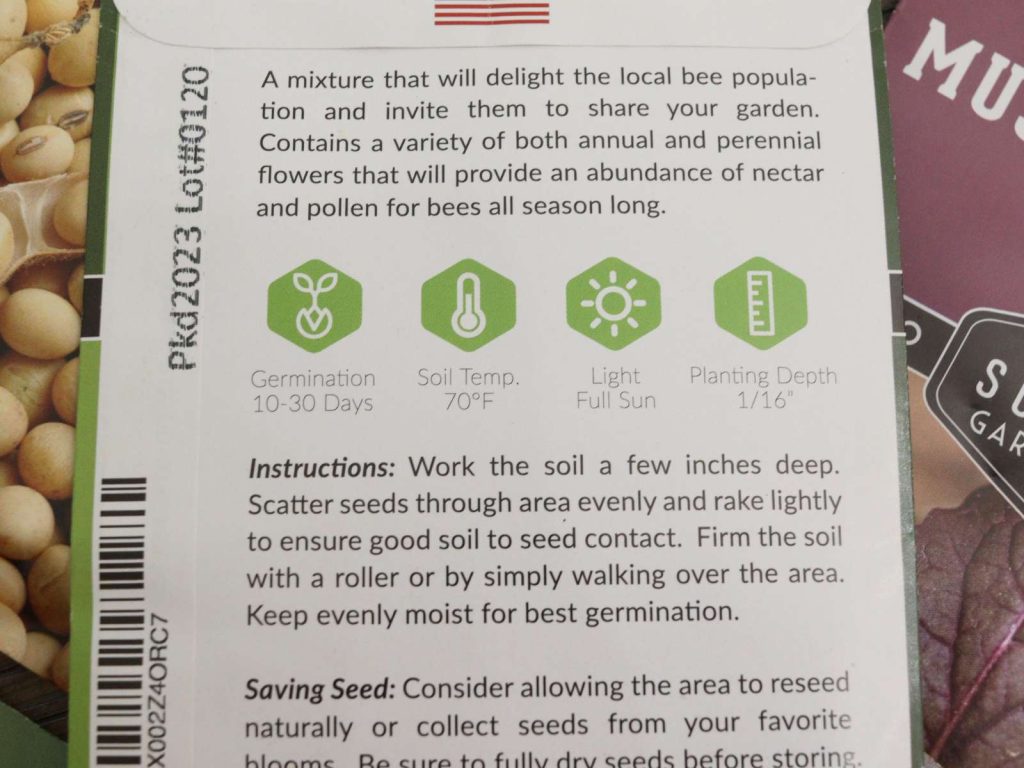 back of a pack of seeds showing planting and seed saving instructions