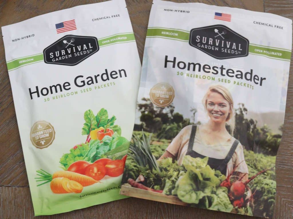 Homestead and Home Garden Seed Kits in mylar bags lying on kitchen table