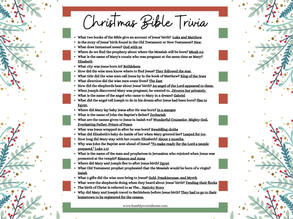 list of Christmas bible trivia questions