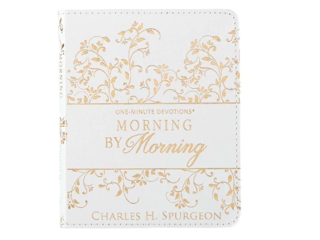 devotional book white with gold writing