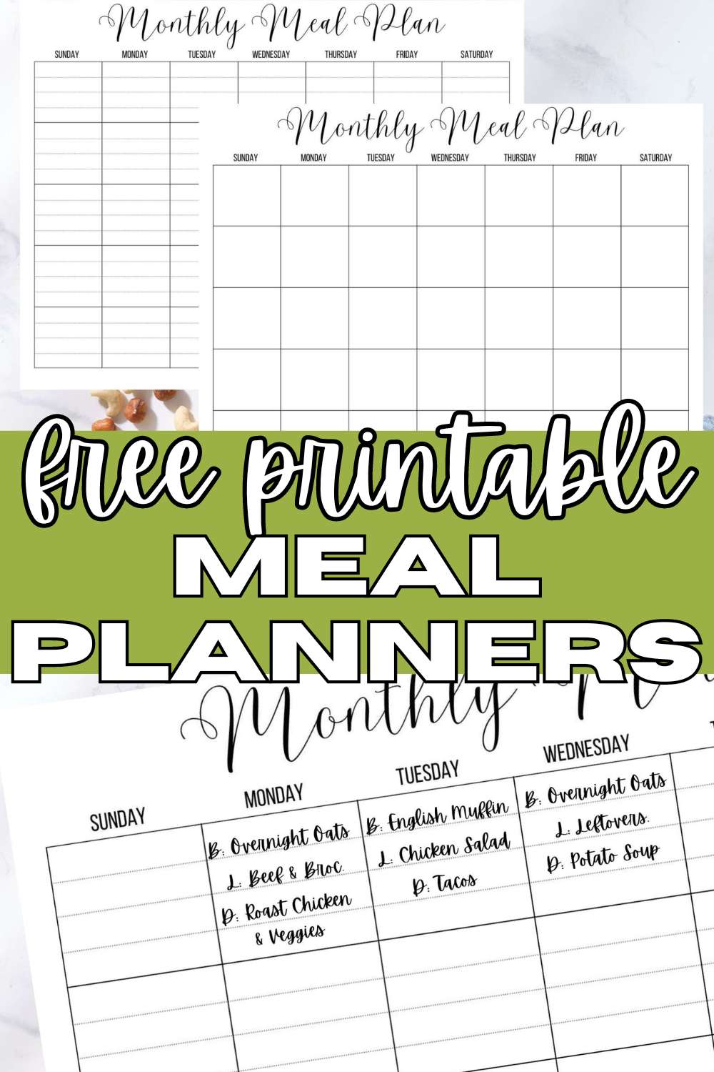 Free Printable Meal Planning Calendars (Monthly or Weekly) - Humbly ...