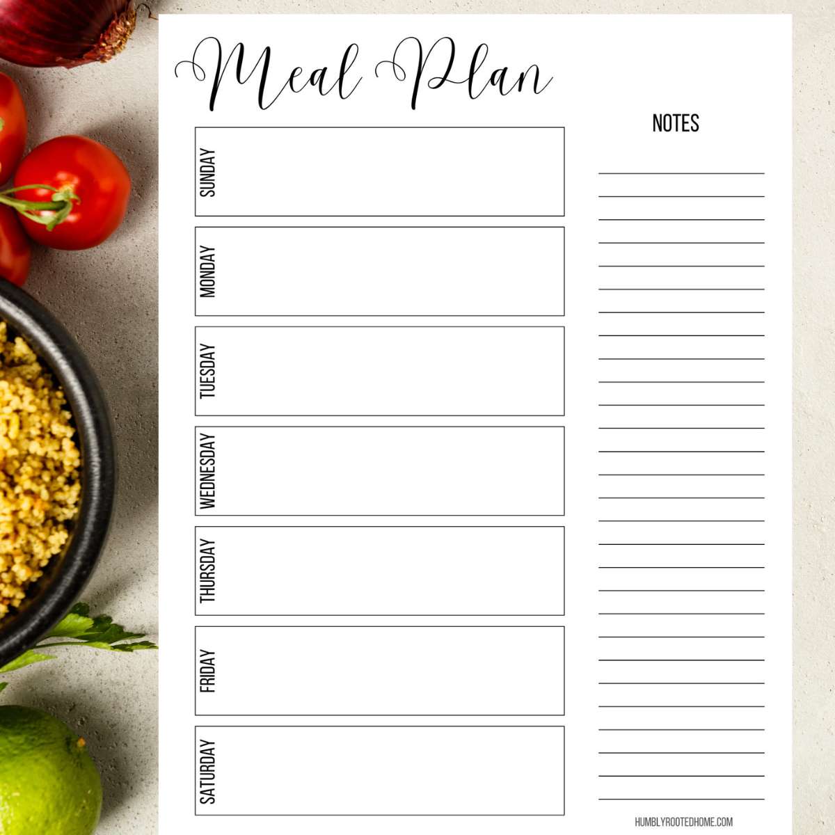 Free Weekly Meal Planner Printable with Grocery List