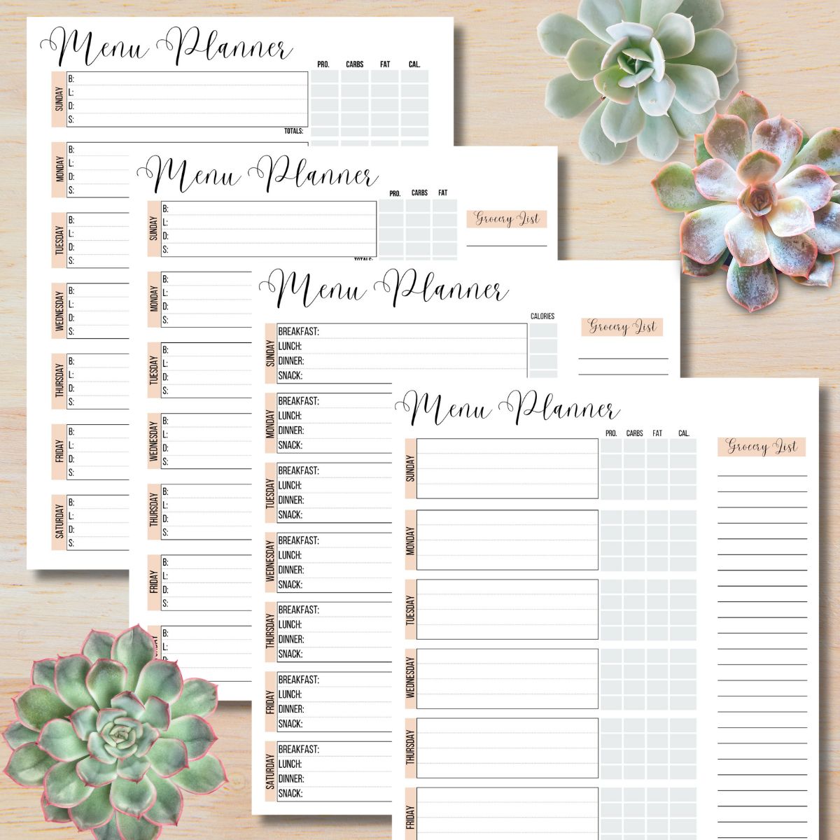 Free Weekly Menu Planner with Calorie Trackers