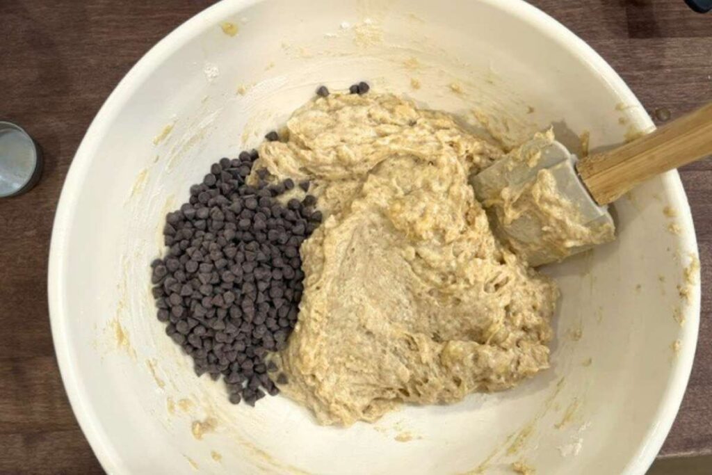 muffin batter in ceramic bowl