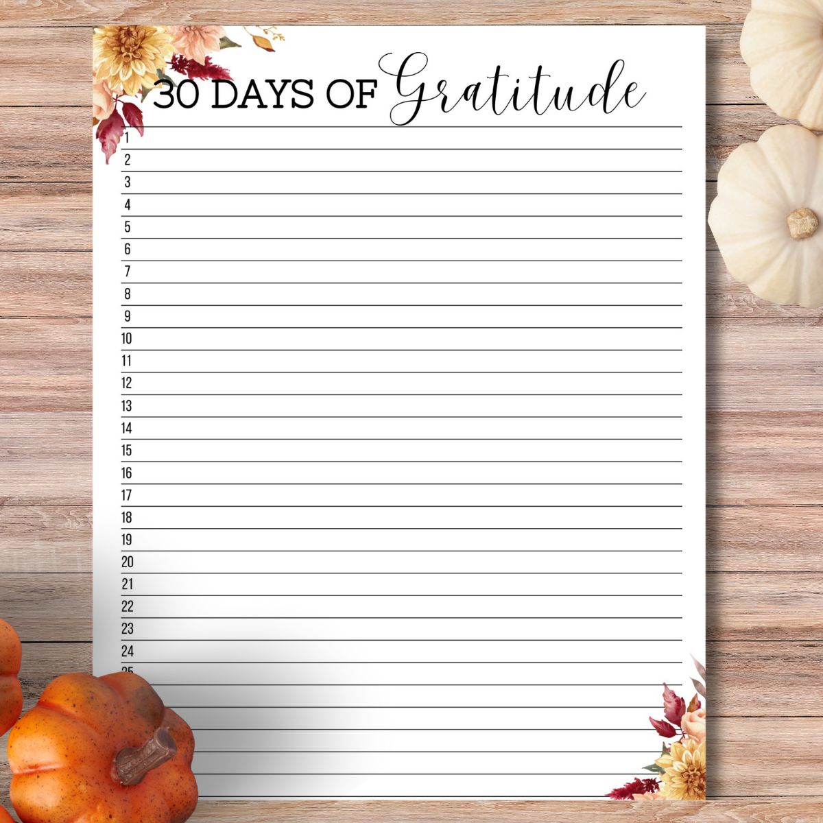 30 Day Gratitude Challenge Printable