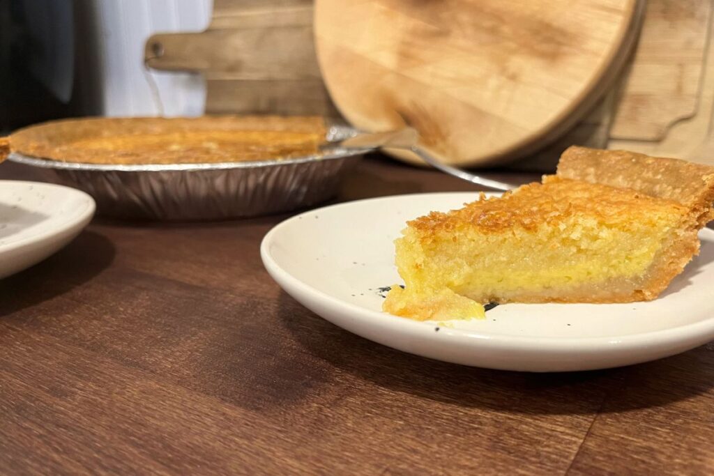 buttermilk pie on white plate