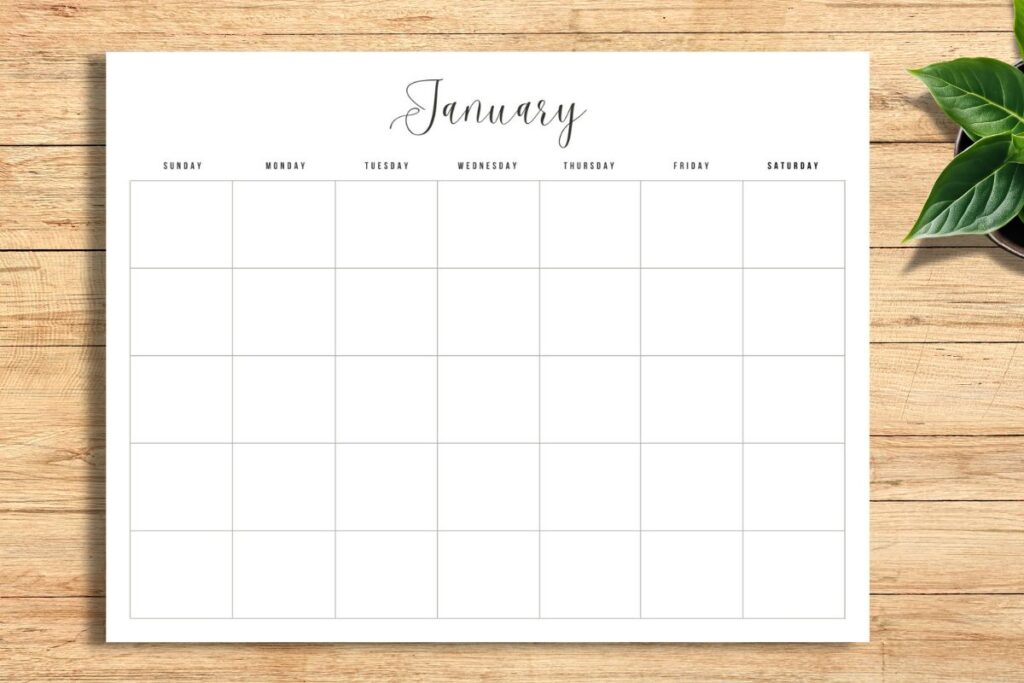 undated monthly calendar printable sitting on desk