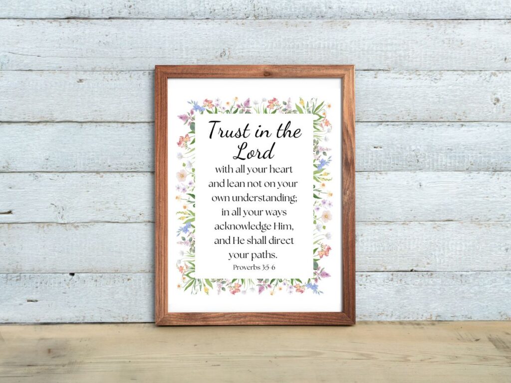 printable bible verse art in a wooden frame