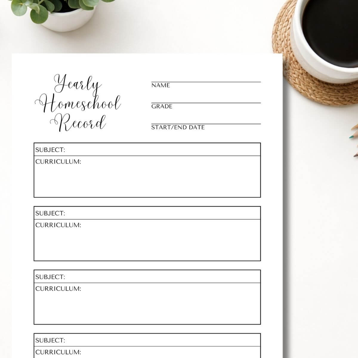 Free Homeschool Record Keeping Printable